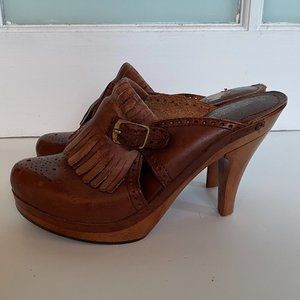 Vintage 70's brown leather Chandlers clog